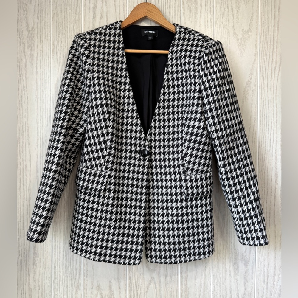 Express Houndstooth Blazer Single Button Size 10 … - image 1